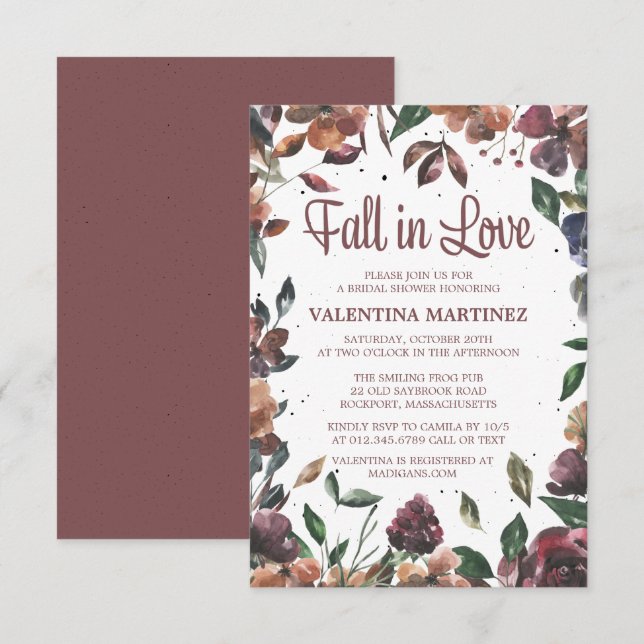 Invitation Chute en amour Fête des mariées florale pourpre (Devant / Derrière)