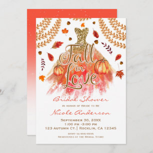 Invitation Chute en Amour Fête des mariées Robe & Feuilles d'
