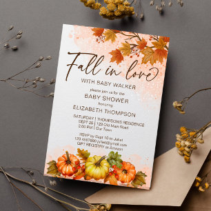 Invitation Chute en amour feuillage citrouille baby shower mo