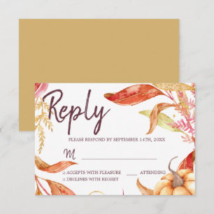 Invitation Chute en amour Feuillage doré Automne Jaune RSVP