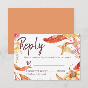 Invitation Chute en amour Feuillage doré Automne orange RSVP