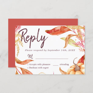 Invitation Chute en amour Feuillage doré Automne Rouge RSVP