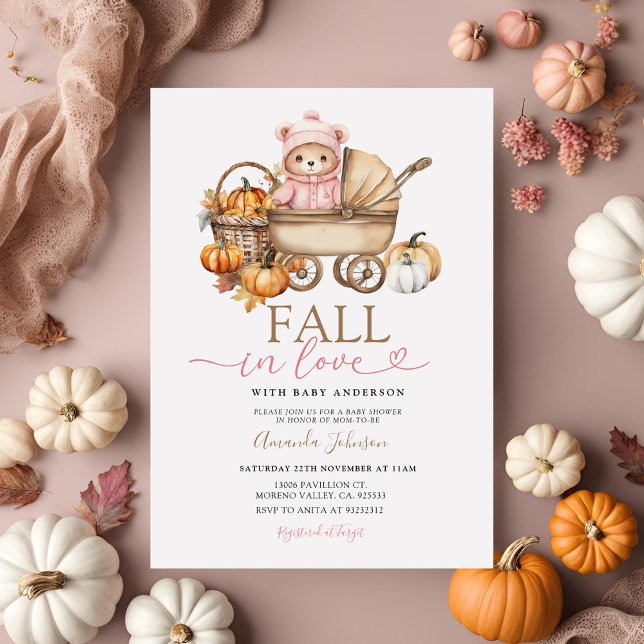Invitation Chute en amour Fille rose En vichy Baby shower de  (Créateur téléchargé)