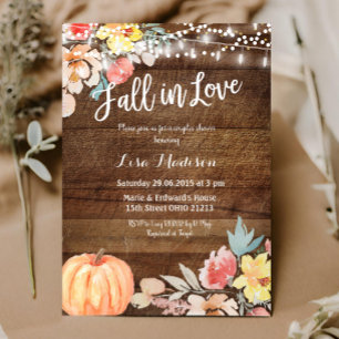 Invitation Chute en Amour Floral Citrouille Automne Couple Do