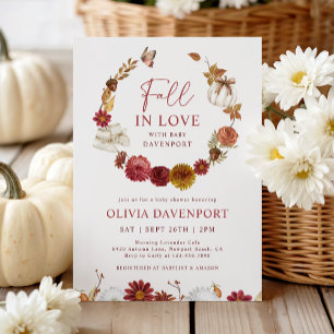 Invitation Chute en Amour Floral Rustic Baby shower d'automne