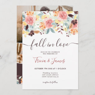 Invitation Chute en amour floral rustique initiales photo mar