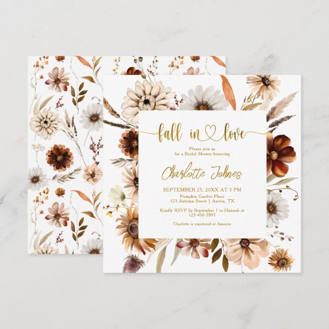 Invitation Chute En Amour Floral Terracotta Fête des mariées  (Devant / Derrière)