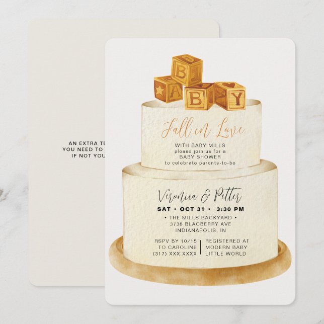 Invitation Chute en amour Neutre Autumn Cake Baby shower (Devant / Derrière)