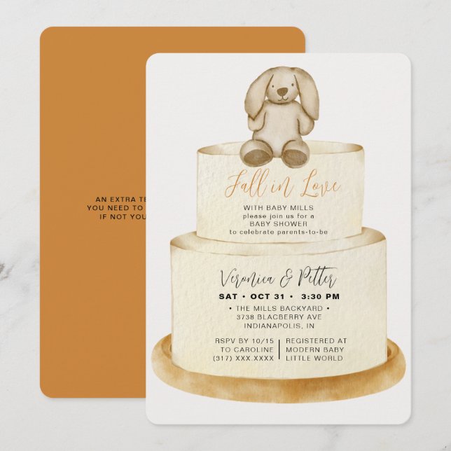 Invitation Chute en amour Neutre Autumn Cake Baby shower (Devant / Derrière)