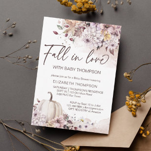 Invitation Chute en amour pastel feuillage citrouille baby sh