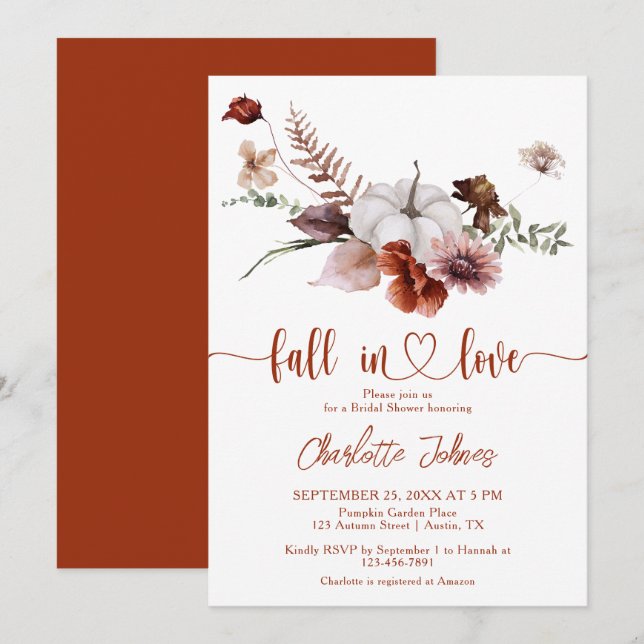 Invitation Chute en amour Rouille Flore Fête des mariées auto (Devant / Derrière)