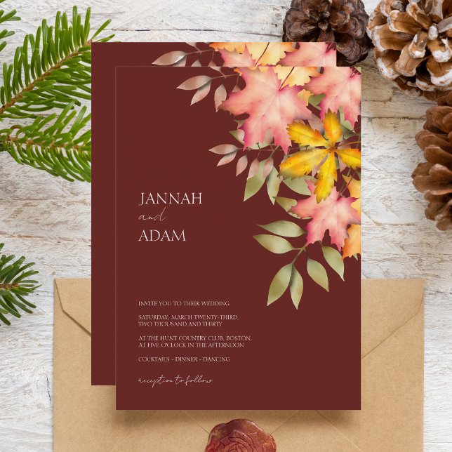 Invitation Chute en amour Terracotta Automne Feuilles Mariage (Créateur téléchargé)