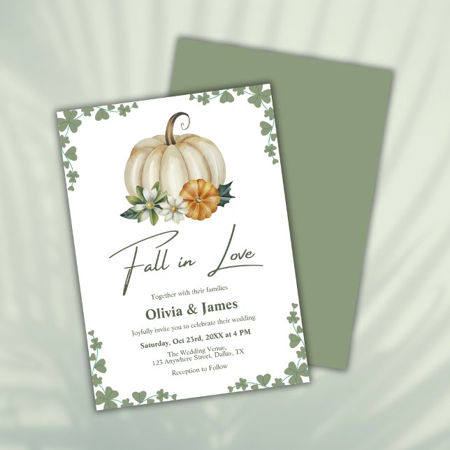 Invitation Chute en Amour Vert Sage Vert Citrouille Mariage (Fall in Love Greenery Sage Green Pumpkin Wedding Invitation )