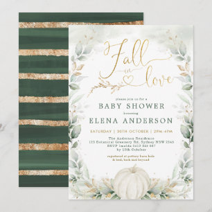 Invitation Chute en Love Green Baby shower Citrouille or