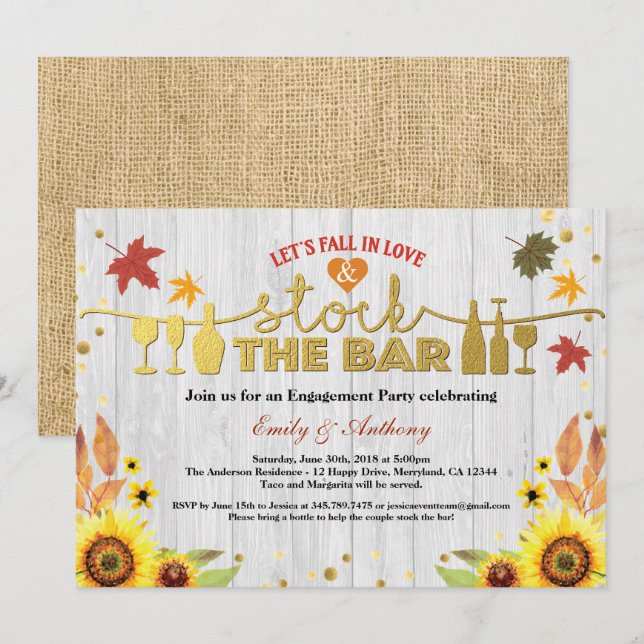Invitation Chute en stock d'amour la partie de barre (Devant / Derrière)
