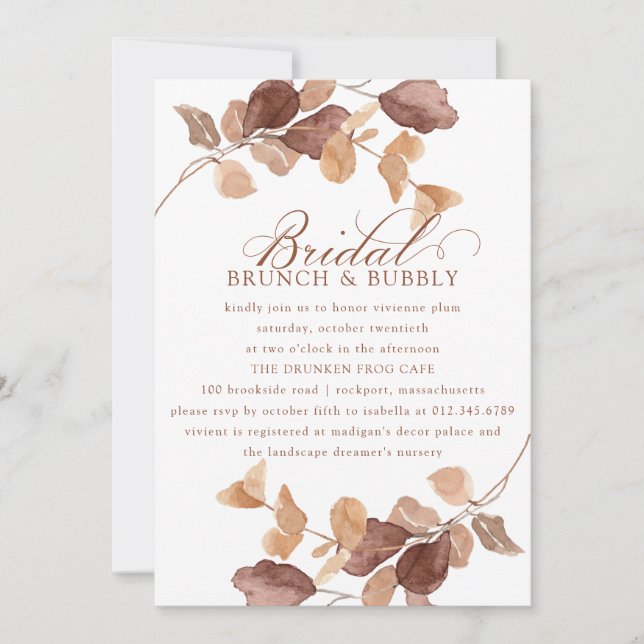 Invitation Chute Eucalyptus Feuille Brich Brunch Bubbly (Devant)