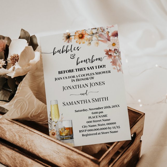 Invitation Chute Fleur sauvage bulles & Bourbon Couples Douch (Créateur téléchargé)