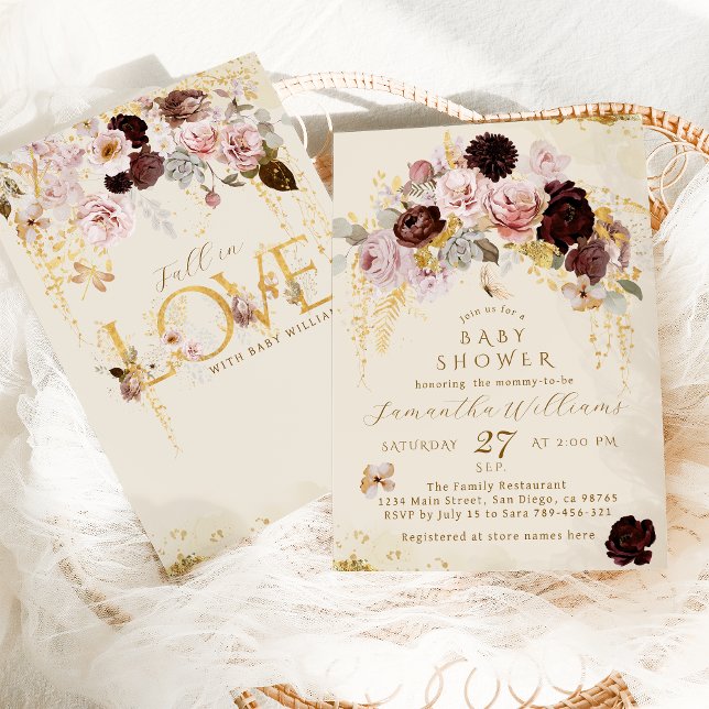 Invitation Chute Fleur sauvage Gold Floral Baby Girl Douche (Créateur téléchargé)