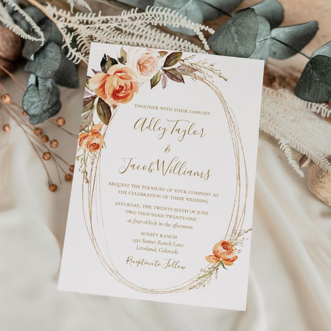 Invitation Chute Floral Bural Orange Boho Mariage (Créateur téléchargé)