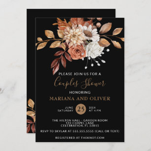 Invitation Chute Floral Couples Noir foncé Douche