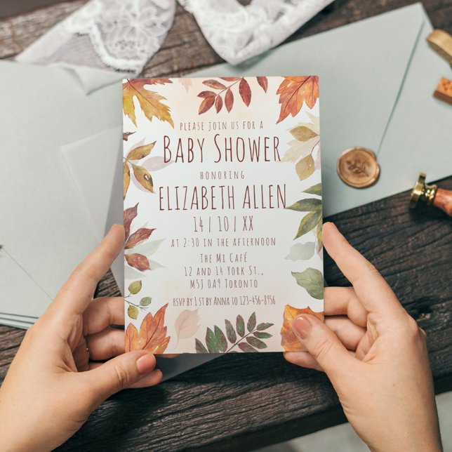 Invitation Chute Foliage Aquarelle Baby shower d'automne (Créateur téléchargé)