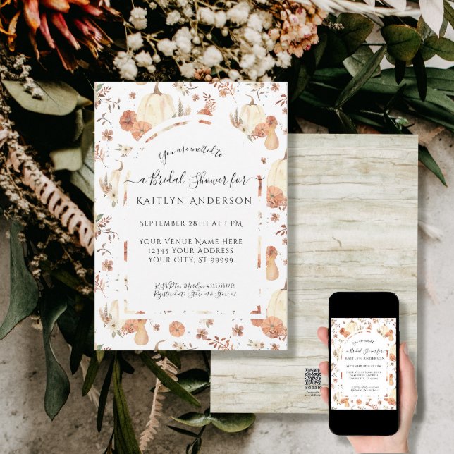 Invitation Chute Folio Citrouille Floral Aquarelle nuptiale (Créateur téléchargé)