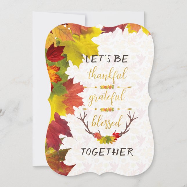 Invitation Chute Gold Merci Grateful Thanksgiving (Devant)