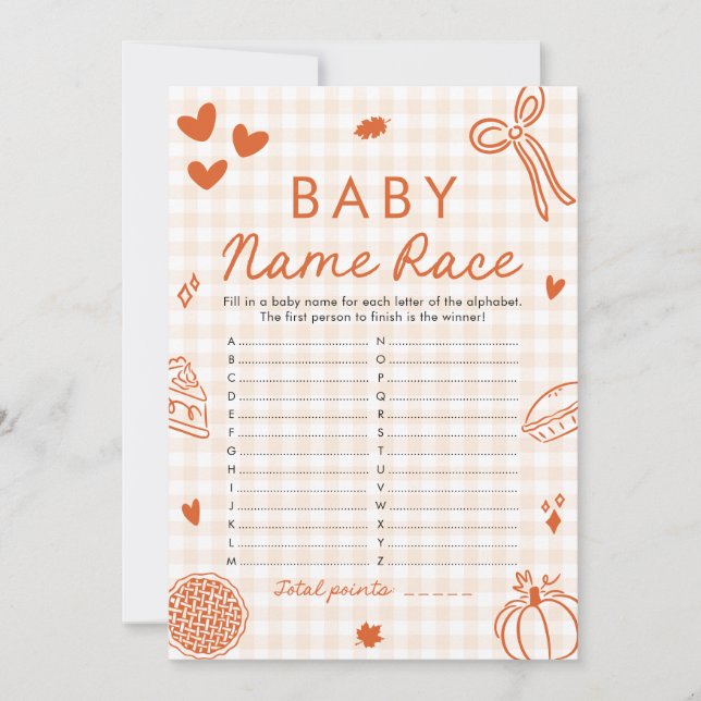 Invitation Chute Main Drawn Baby Nom Course Baby shower Jeu (Devant)