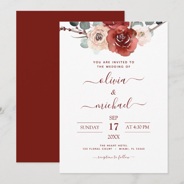 Invitation Chute Mariage romantique des Eucalyptus de Bourgog (Devant / Derrière)