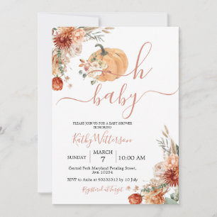 Invitation Chute Oh Baby Citrouille Boho Baby shower Fleur sa