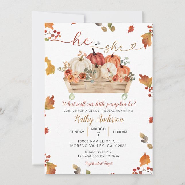 Invitation Chute Petits Feuilles Citrouilles Révélation De Se (Devant)