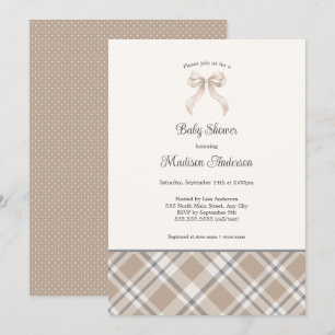 Invitation Chute Plaid Ribbon neutre baby shower genre