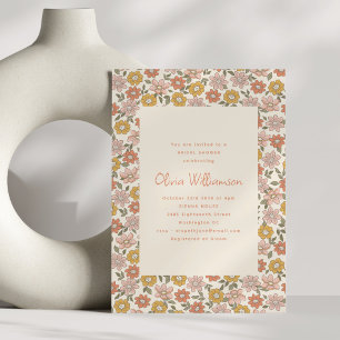 Invitation Chute Rétro Floral Blush Rust Fête des mariées Ter