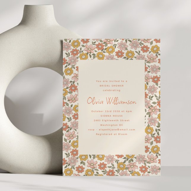 Invitation Chute Rétro Floral Blush Rust Fête des mariées Ter (Créateur téléchargé)