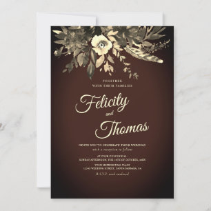 Invitation Chute romantique foncée Florale Vieille Mariage Br
