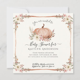 Invitation Chute rose Citrouille Baby shower de fleurs code Q