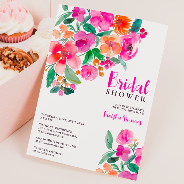 Invitation Chute rose vif chatoyant floral script nuptiale do (Bright hot pink fall floral script bridal shower invitation)