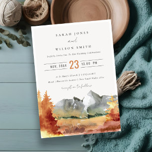 Invitation Chute Rouille Orange Mountain Trees Mariage de feu