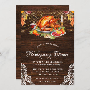 Invitation Chute rustique torréfié Turquie bois Thanksgiving
