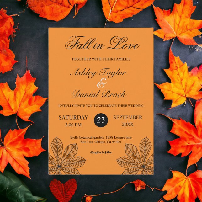 Invitation Chute simple en amour Burnt Orange Mariage d'autom (Créateur téléchargé)