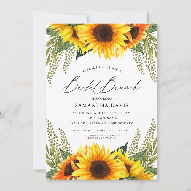 Invitation Chute Sunflower et Greens Bridal Brunch (Devant)
