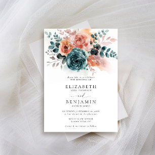 Invitation Chute Turquoise Burange Floral Aquarelle Mariage