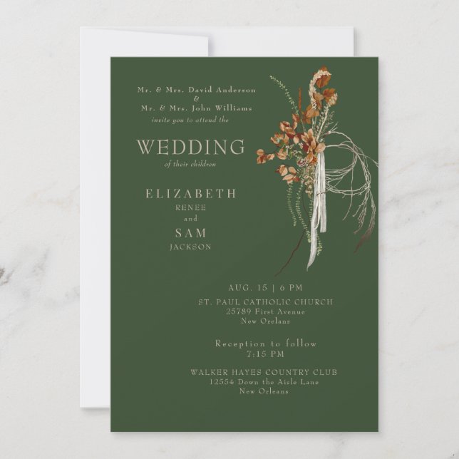 Invitation Chute Wispy Boho Forest Green Les deux parents (Devant)