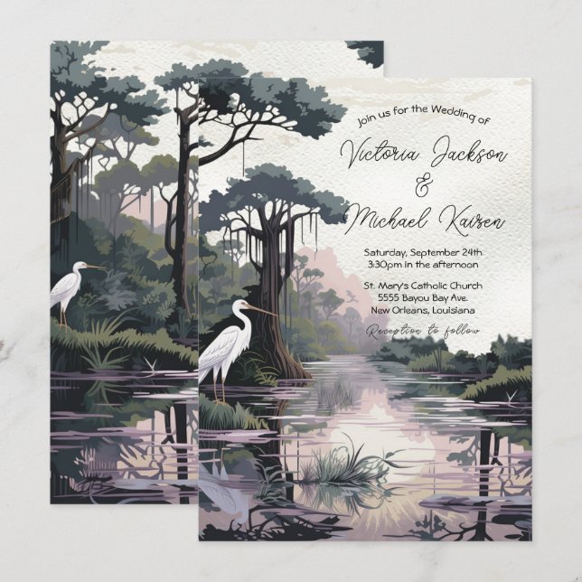 Invitation Chypre Tree Crane Bayou Mariage (Devant / Derrière)