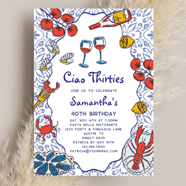 Invitation Ciao 30s Italian Seafood Wine Dinner 40th Birthday (Créateur téléchargé)