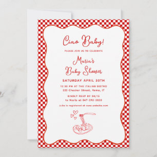 Invitation Ciao Baby ! Baby shower italien Red À damiers Past