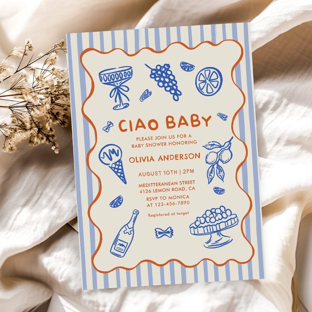 Invitation Ciao Baby Baby shower italien tiré à la main (Créateur téléchargé)