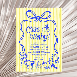Invitation Ciao Baby Blue Jaune Citron Italien Baby shower