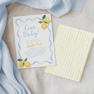 Invitation Ciao Baby Citrons, Baby Shower Italien Bleu Jaune