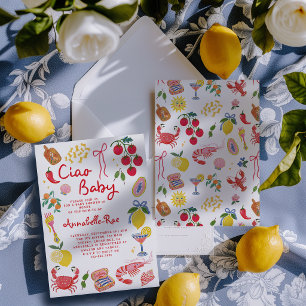 Invitation Ciao Baby Fête de Naissance Italienne Rose Rouge I